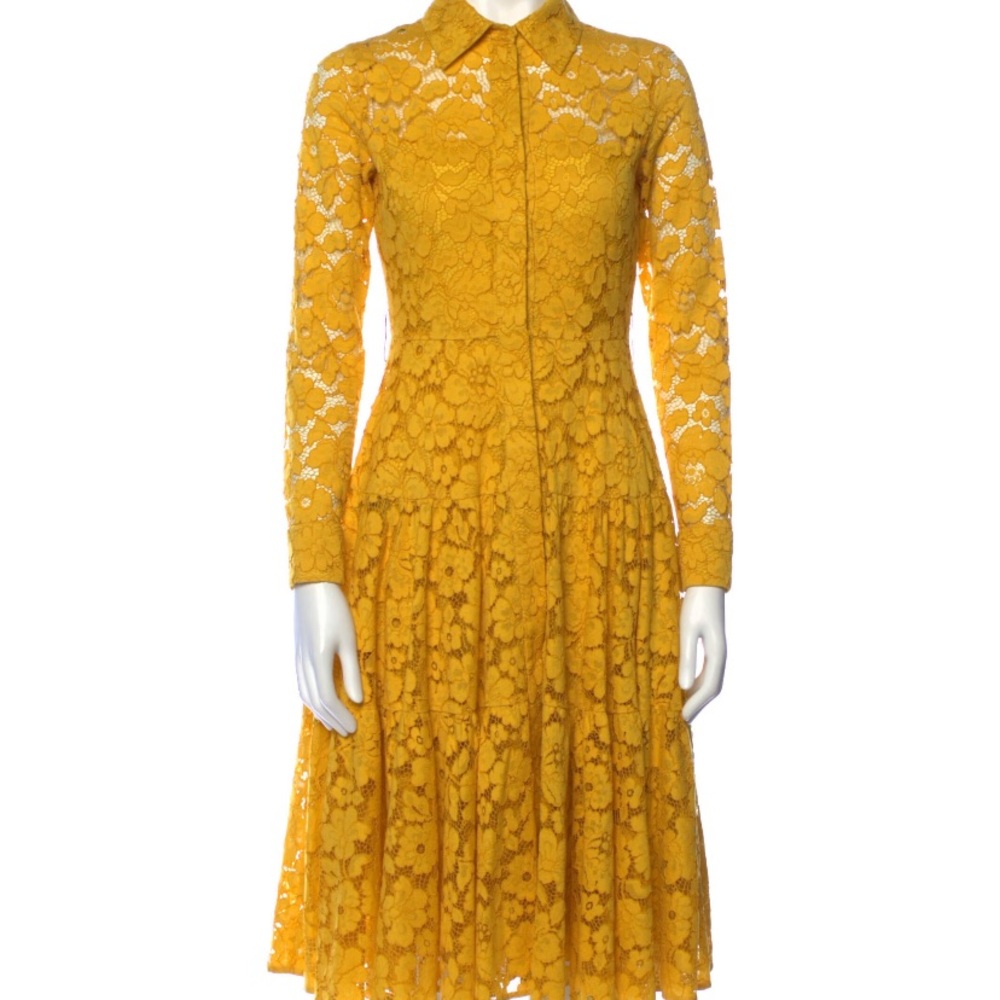 ISO size 2 Carolina Herrera Lace Midi Dress in Yellow!